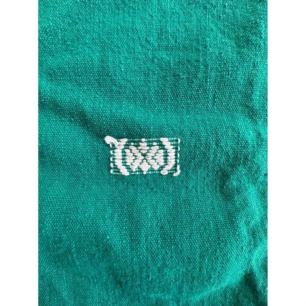 Vintage Handwoven‎ Teal Green Cotton Textile Brocade Geometric Pattern 87x79